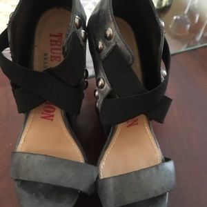 RUE RELIGION Leather Studded Wedge Platform